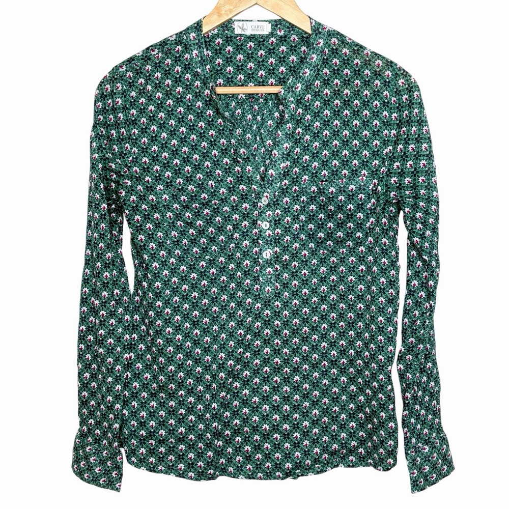 Carve Designs Floral Top Womens Small Popover Henley Boho Granola Girl Indie